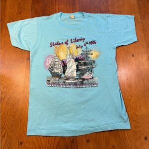 Vintage Celebration 4 July 1986 Statue Of Liberty Men’s Shirt Fishing Blue S
